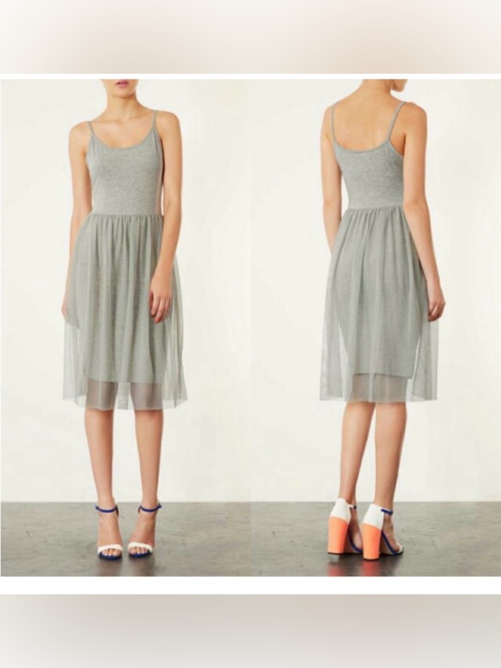 Topshop Gray Women's Balletcore Feminine Tulle Spaghetti Strap Dress Size 10